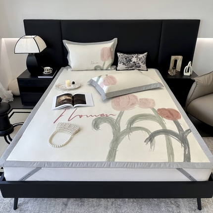 JUICY 橘滋家纺 2024新款A类数码印花抑菌冰丝床席款床笠款软凉席套件 茜茜花园（平席款）