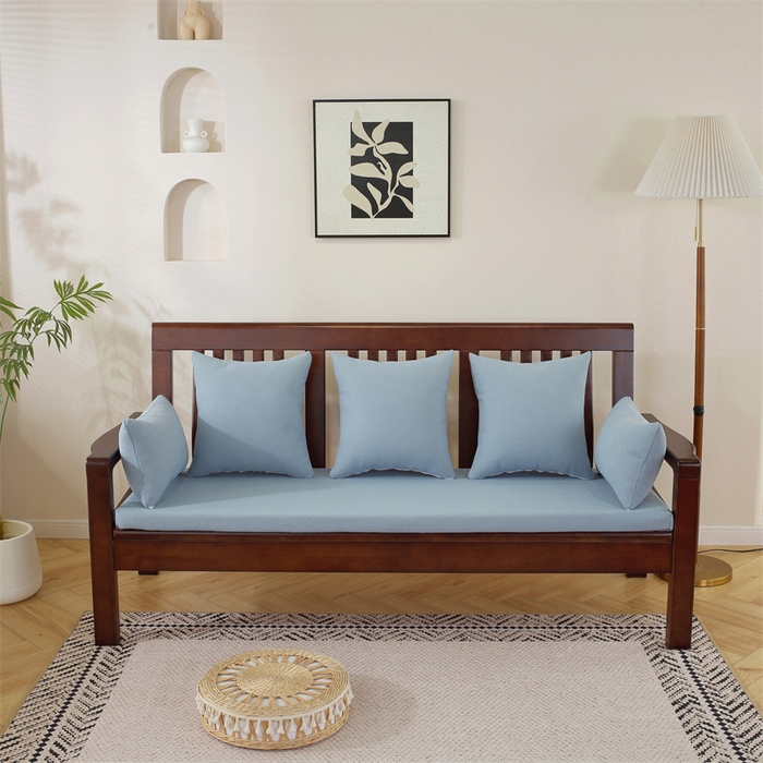 91家纺网 家纺一手货源 找家纺 共鸣沙发垫 2024新款50D高密度高回弹四季款海绵沙发垫 回形格蓝色