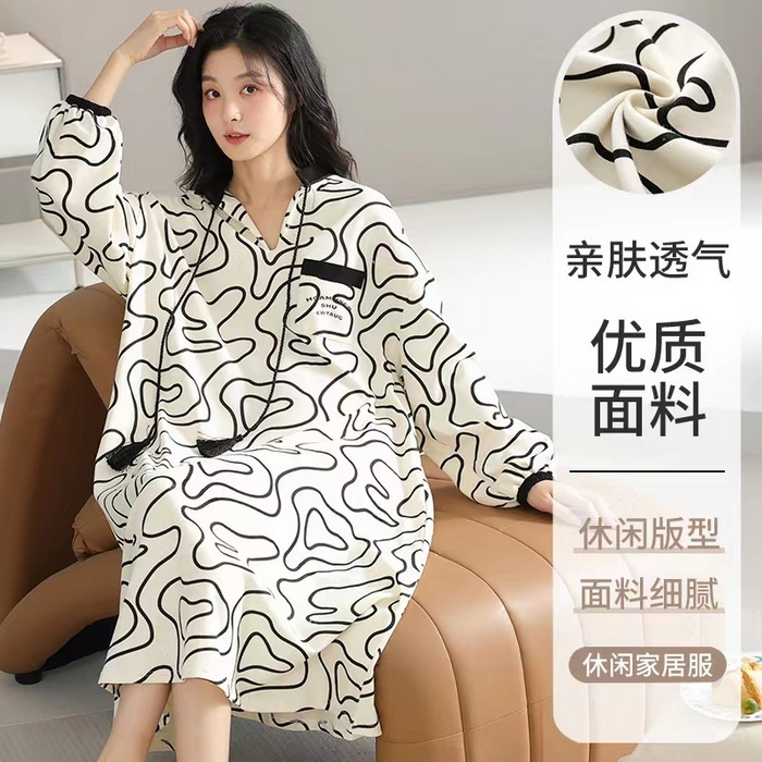 91家纺网 家纺一手货源 找家纺 （总）洛兰沙家居馆【只代发】【只代发】 2024新款睡裙女夏季新品针织棉公主风短袖睡裙家居服宽松女士棉全棉连衣裙可外穿