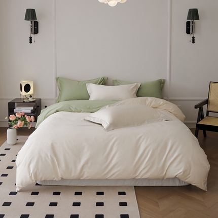 新款绵柔软糯长绒棉拼色四件套 薄荷奶糖