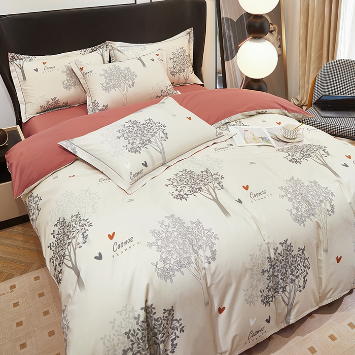 91家纺网 家纺一手货源 找家纺 雲归梦 2024新款全棉铂金棉数码印花四件套云思木想 灰