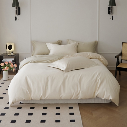 新款绵柔软糯长绒棉拼色四件套 牛奶coco