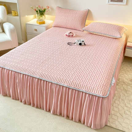 91家纺网 家纺一手货源 找家纺 康纳利 2024新款纯色加厚床裙乳胶凉席三件套夏被四件套 皮粉