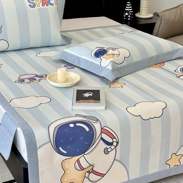 91家纺网 家纺一手货源 找家纺 JUICY 橘滋家纺 2024新款A类数码印花抑菌冰丝床席款床笠款软凉席套件 太空冒险（平席款）