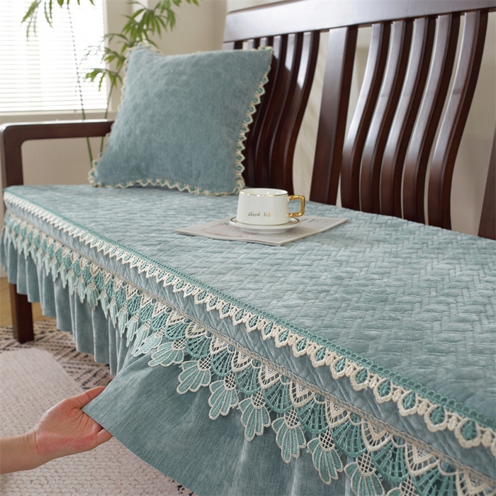 91家纺网 家纺一手货源 找家纺 共鸣沙发垫 2024新款50D高密度高回弹雪尼尔海绵沙发垫 雪尼尔浅绿