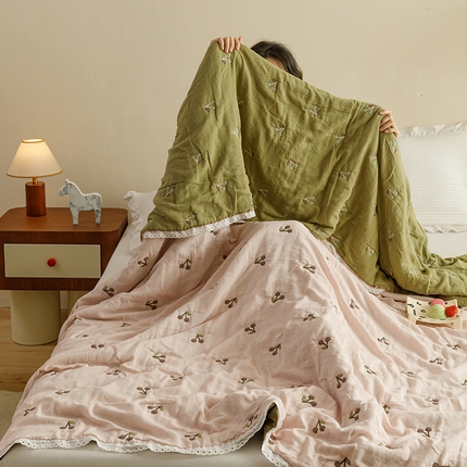 麻依 2024新款泡芙被夏季款五层纱布夏被夏凉被 夏日樱桃-粉