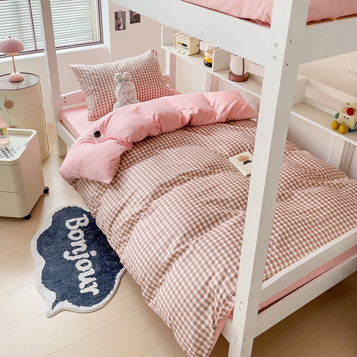 91家纺网 家纺一手货源 找家纺 楠沐家纺 2025新款无印风亲肤柔软水洗棉磨毛学生床四件套 玉小格