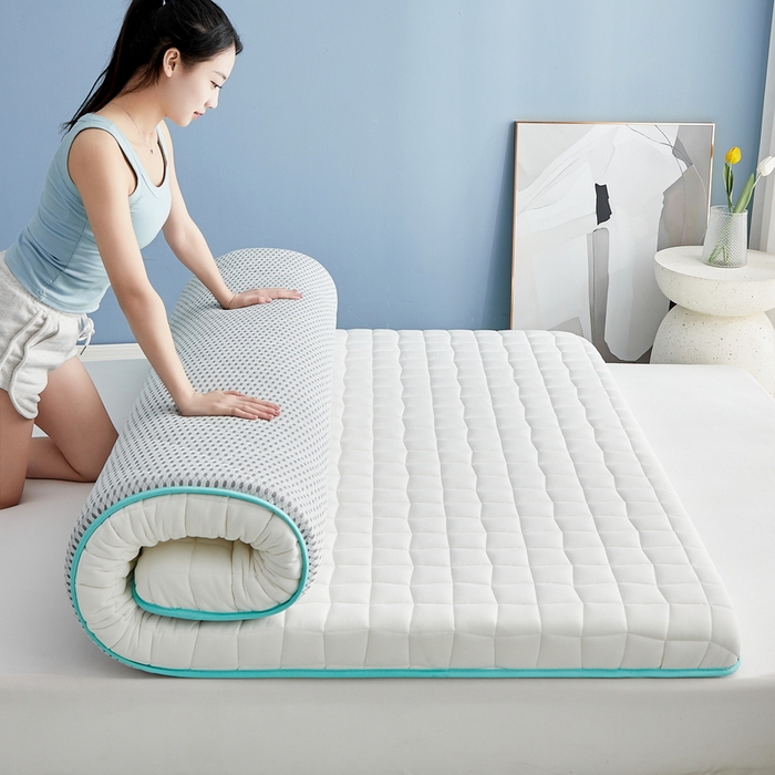 91家纺网 家纺一手货源 找家纺 祁恋婷家居 2024新款牛奶丝乳胶记忆棉床垫【床垫遮盖物】 格子白