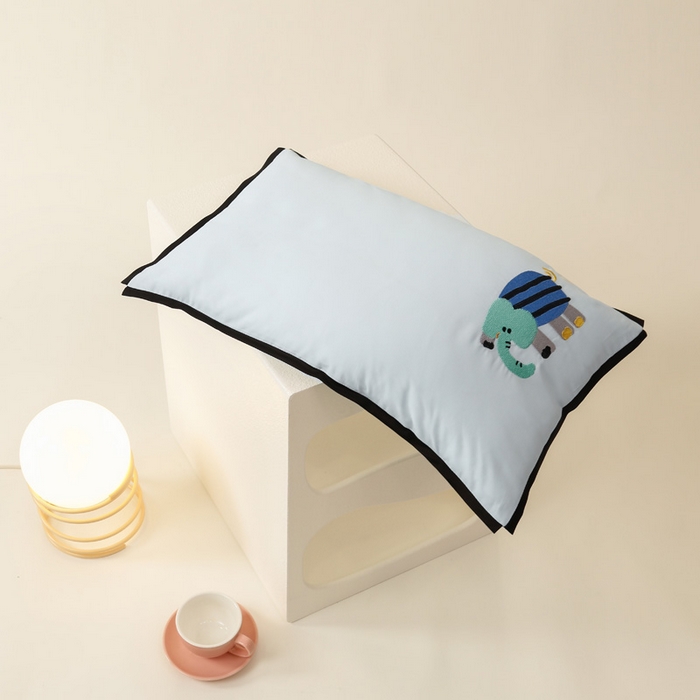 91家纺网 家纺一手货源 找家纺 喜多兔儿童家纺 2024新款高精密纯棉水洗棉枕套 蓝色小象崽