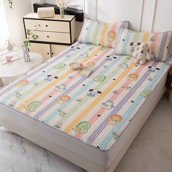 91家纺网 家纺一手货源 找家纺 佳梦达 新款0.4厚度纯色凉感丝乳胶凉席三件套（风格二） 彩虹吖