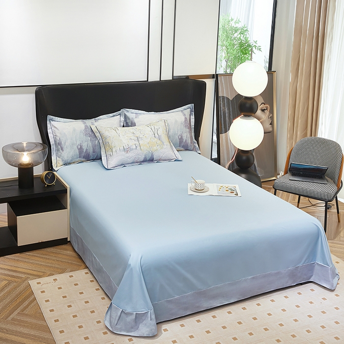 91家纺网 家纺一手货源 找家纺 雲归梦 2024新款全棉铂金棉数码印花四件套世外悠境 兰