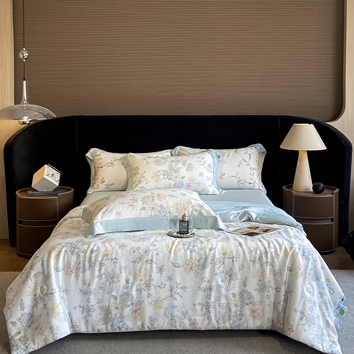 91家纺网 家纺一手货源 找家纺 梵克保罗 2024新款莱赛尔数码印花夏被四件套 春日蜜糖 兰