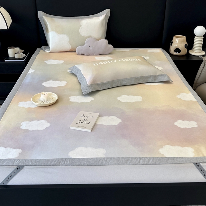 91家纺网 家纺一手货源 找家纺 JUICY 橘滋家纺 2024新款A类数码印花抑菌冰丝床席款床笠款软凉席套件 炫彩云朵（平席款）