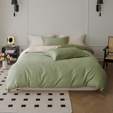 新款绵柔软糯长绒棉拼色四件套 新薄荷绿