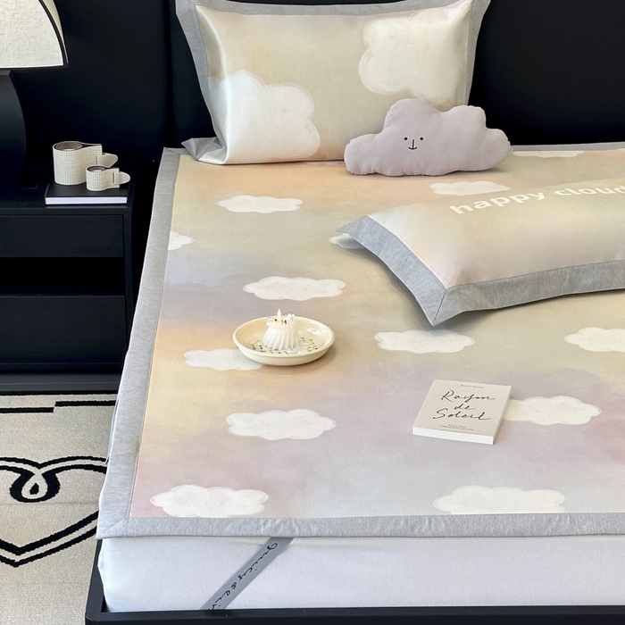 91家纺网 家纺一手货源 找家纺 JUICY 橘滋家纺 2024新款A类数码印花抑菌冰丝床席款床笠款软凉席套件 炫彩云朵（平席款）