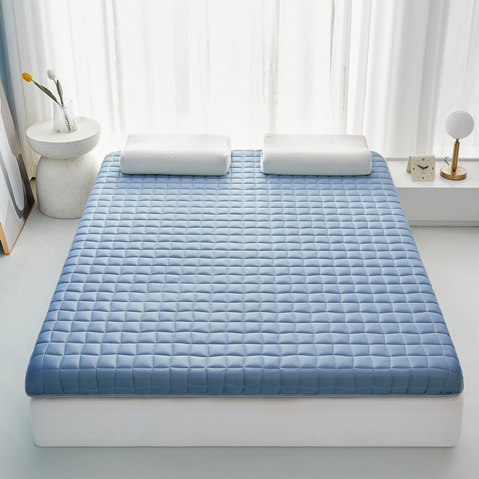 91家纺网 家纺一手货源 找家纺 祁恋婷家居 2024新款牛奶丝乳胶记忆棉床垫【床垫遮盖物】 格子蓝