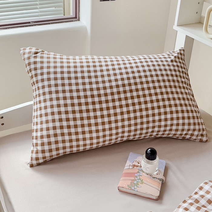 91家纺网 家纺一手货源 找家纺 楠沐家纺 2025新款无印风亲肤柔软水洗棉磨毛学生床四件套 咖小格