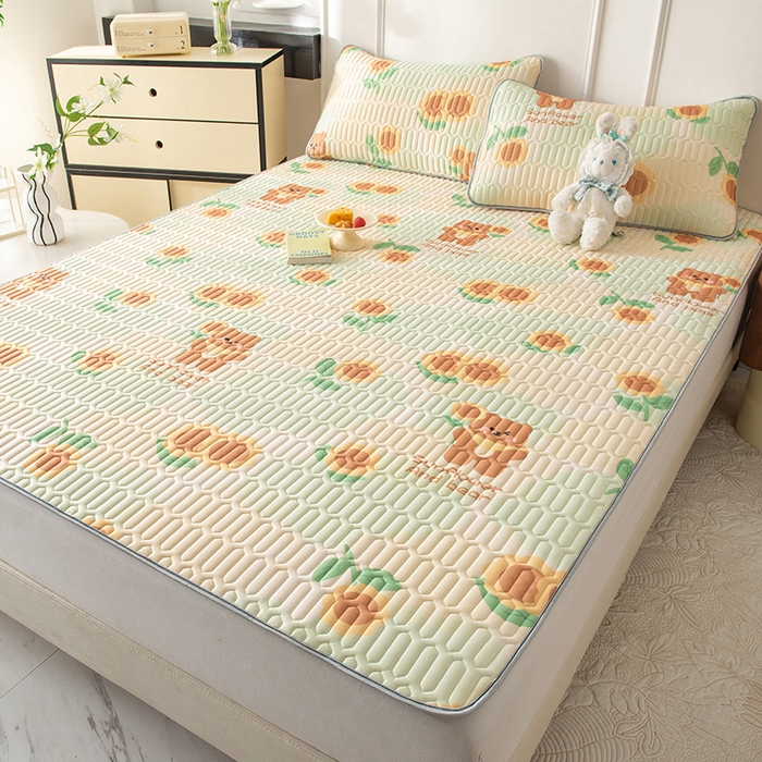 91家纺网 家纺一手货源 找家纺 佳梦达 新款0.4厚度纯色凉感丝乳胶凉席三件套（风格二） 向阳熊熊