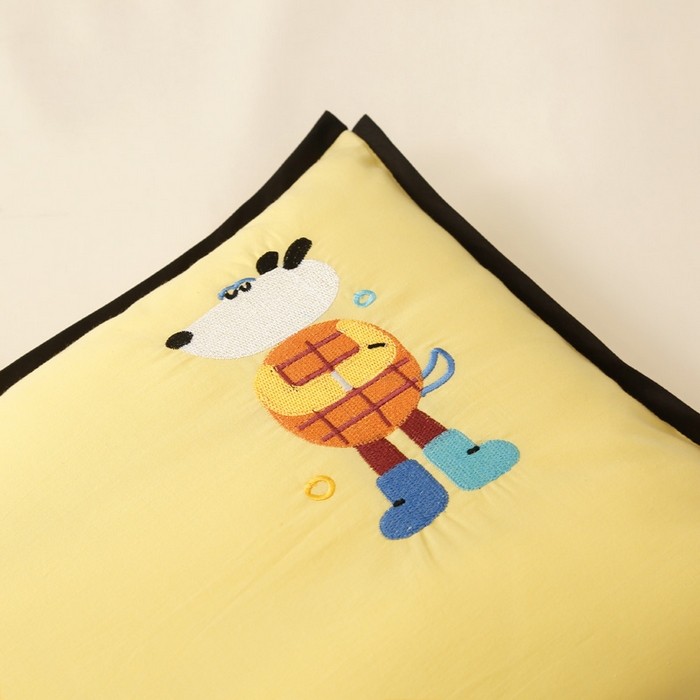 91家纺网 家纺一手货源 找家纺 喜多兔儿童家纺 2024新款高精密纯棉水洗棉枕套 黄色小狗崽