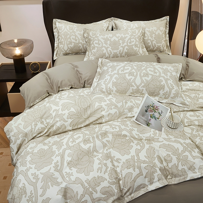 91家纺网 家纺一手货源 找家纺 雲归梦 2024新款全棉铂金棉数码印花四件套迷情欧典 咖