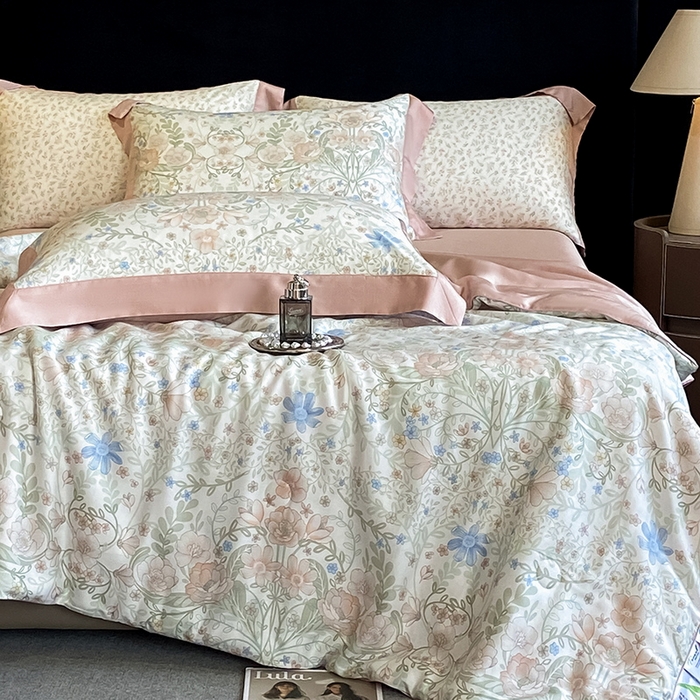 91家纺网 家纺一手货源 找家纺 梵克保罗 2024新款莱赛尔数码印花夏被四件套 花海缠绵