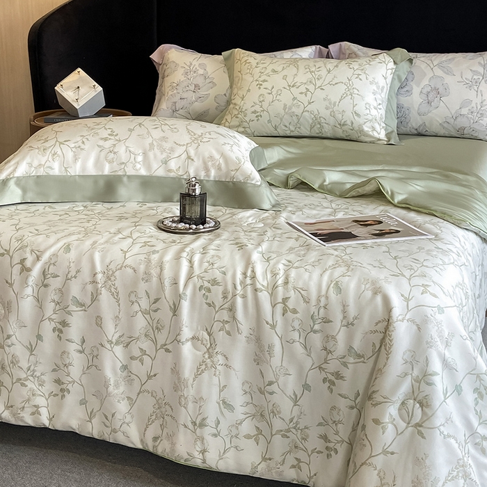 91家纺网 家纺一手货源 找家纺 梵克保罗 2024新款莱赛尔数码印花夏被四件套 浅爱 米