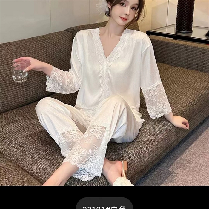 91家纺网 家纺一手货源 找家纺 洛兰沙家居馆【只代发】【只代发】 2024新款冰丝蕾丝睡裙 XD-7857白色