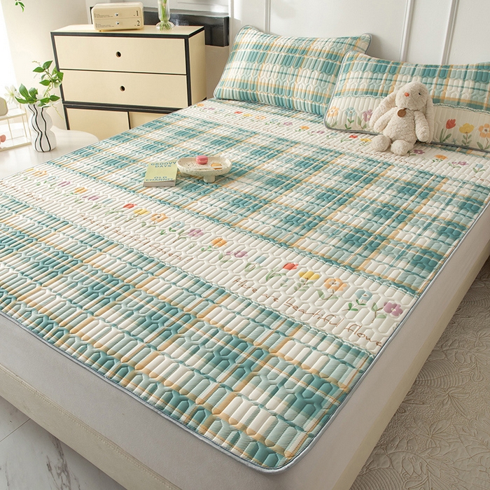 91家纺网 家纺一手货源 找家纺 佳梦达 新款0.4厚度纯色凉感丝乳胶凉席三件套（风格二） 一路生花