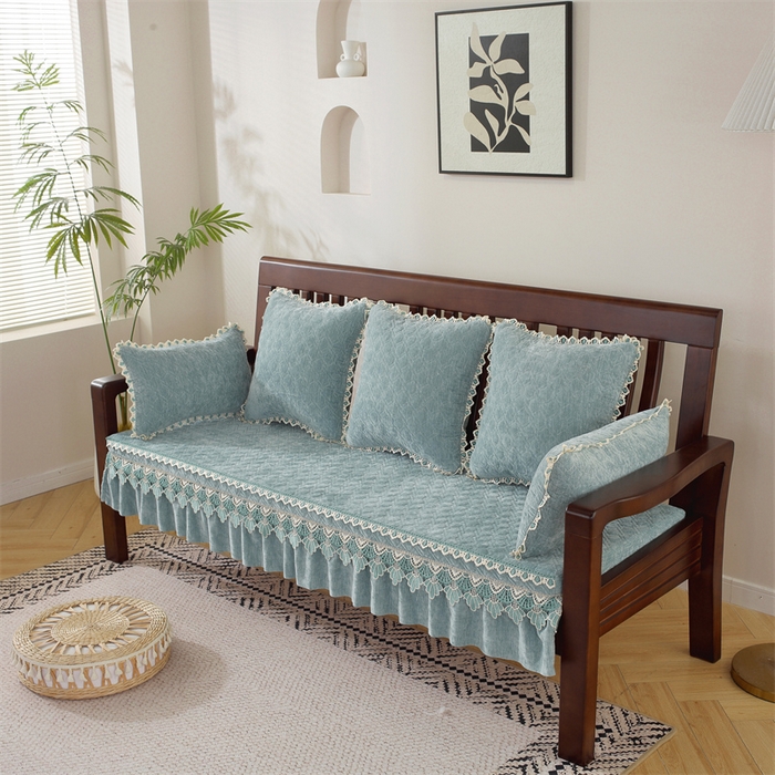 91家纺网 家纺一手货源 找家纺 共鸣沙发垫 2024新款50D高密度高回弹雪尼尔海绵沙发垫 雪尼尔浅绿