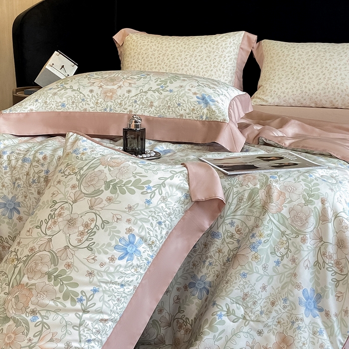 91家纺网 家纺一手货源 找家纺 梵克保罗 2024新款莱赛尔数码印花夏被四件套 花海缠绵