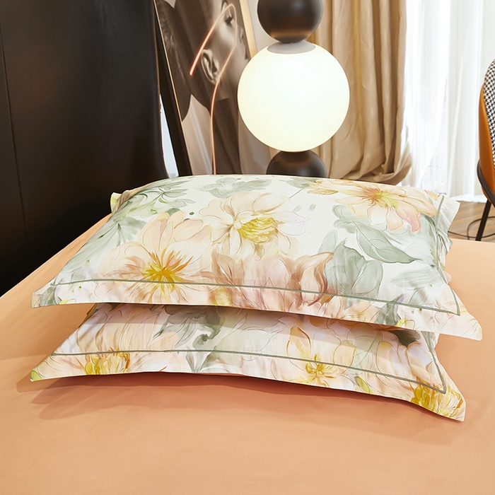 91家纺网 家纺一手货源 找家纺 雲归梦 2024新款全棉铂金棉数码印花四件套花的旅途 桔