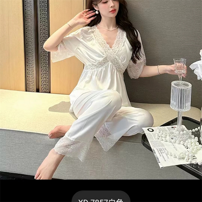 91家纺网 家纺一手货源 找家纺 洛兰沙家居馆【只代发】【只代发】 2024新款冰丝蕾丝睡裙 XD-7857白色