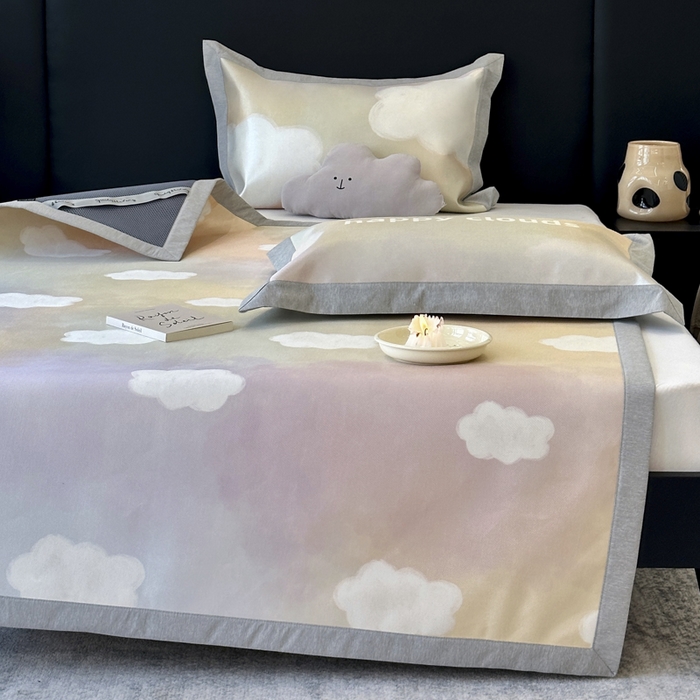 91家纺网 家纺一手货源 找家纺 JUICY 橘滋家纺 2024新款A类数码印花抑菌冰丝床席款床笠款软凉席套件 炫彩云朵（平席款）