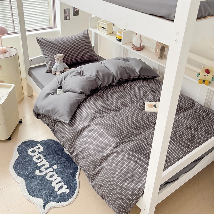 91家纺网 家纺一手货源 找家纺 楠沐家纺 2025新款无印风亲肤柔软水洗棉磨毛学生床四件套 黑小格