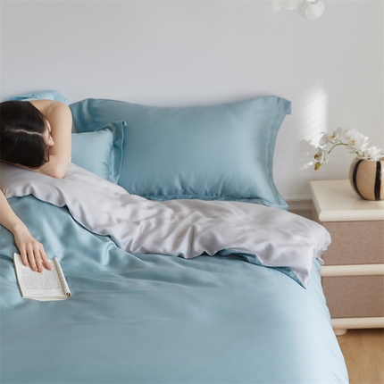 91家纺网 家纺一手货源 找家纺 ROZ home 蕊姿家居 2024新款亲肤舒适60支兰精天丝四件套 群青＋月白灰