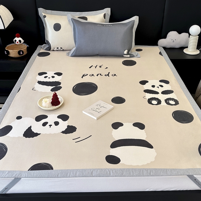 91家纺网 家纺一手货源 找家纺 JUICY 橘滋家纺 2024新款A类数码印花抑菌冰丝床席款床笠款软凉席套件 圈圈熊猫（平席款）