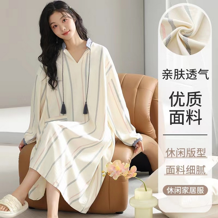 91家纺网 家纺一手货源 找家纺 洛兰沙家居馆【只代发】【只代发】 2024新款睡裙女夏季新品针织棉公主风短袖睡裙家居服宽松女士棉全棉连衣裙可外穿 AM 11857