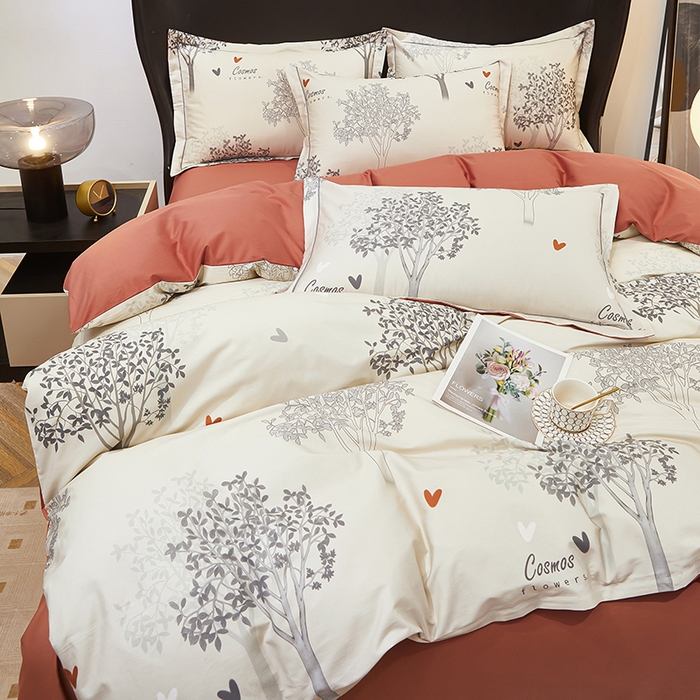 91家纺网 家纺一手货源 找家纺 雲归梦 2024新款全棉铂金棉数码印花四件套云思木想 灰