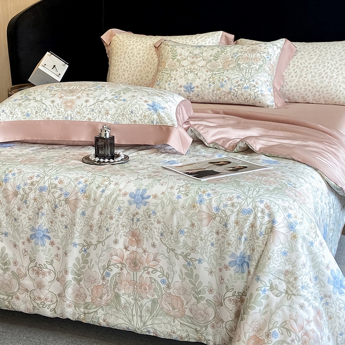 91家纺网 家纺一手货源 找家纺 梵克保罗 2024新款莱赛尔数码印花夏被四件套 花海缠绵