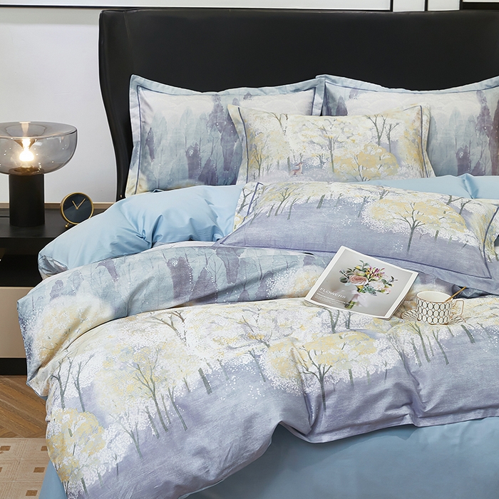 91家纺网 家纺一手货源 找家纺 雲归梦 2024新款全棉铂金棉数码印花四件套世外悠境 兰