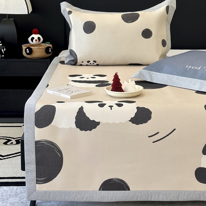 91家纺网 家纺一手货源 找家纺 JUICY 橘滋家纺 2024新款A类数码印花抑菌冰丝床席款床笠款软凉席套件 圈圈熊猫（平席款）