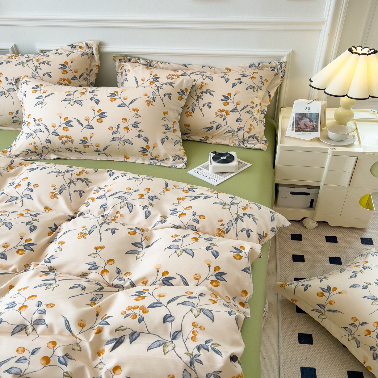 91家纺网 家纺一手货源 找家纺 宝士康家纺 2024新款水洗棉麻双层纱四件套系列  金桔