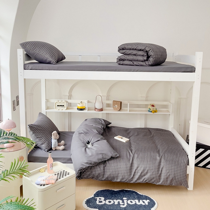 91家纺网 家纺一手货源 找家纺 楠沐家纺 2025新款无印风亲肤柔软水洗棉磨毛学生床四件套 黑小格