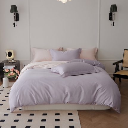 新款绵柔软糯长绒棉拼色四件套 鸢尾紫