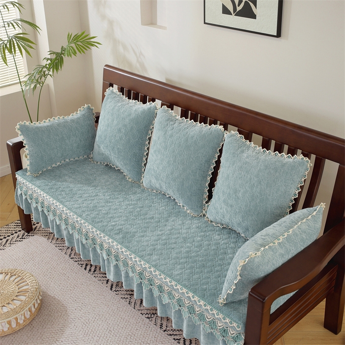 91家纺网 家纺一手货源 找家纺 共鸣沙发垫 2024新款50D高密度高回弹雪尼尔海绵沙发垫 雪尼尔浅绿