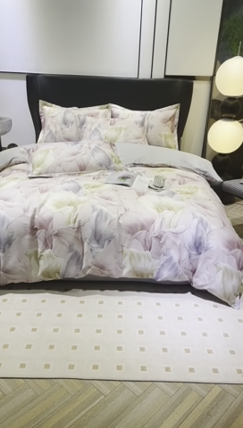 91家纺网 家纺一手货源 找家纺 雲归梦 2024新款全棉铂金棉数码印花四件套步步生莲 粉