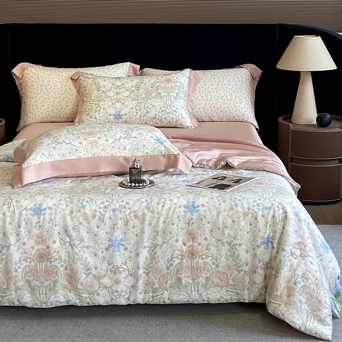 91家纺网 家纺一手货源 找家纺 梵克保罗 2024新款莱赛尔数码印花夏被四件套 花海缠绵