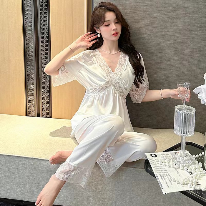 91家纺网 家纺一手货源 找家纺 洛兰沙家居馆【只代发】【只代发】 2024新款冰丝蕾丝睡裙 XD-7857白色