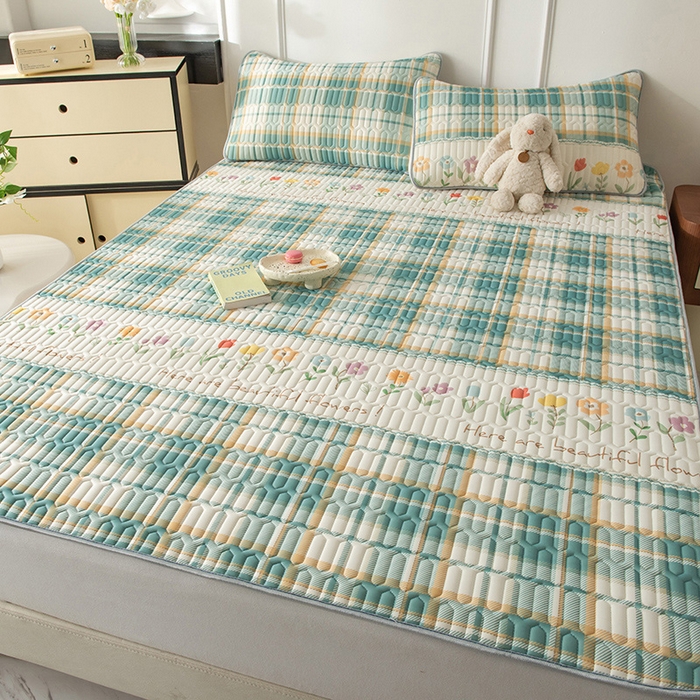 91家纺网 家纺一手货源 找家纺 佳梦达 新款0.4厚度纯色凉感丝乳胶凉席三件套（风格二） 一路生花