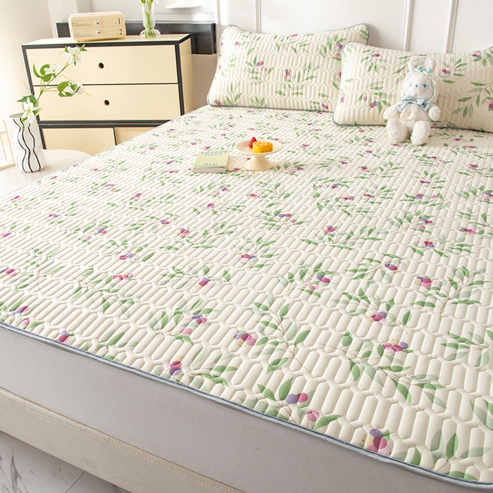 91家纺网 家纺一手货源 找家纺 佳梦达 新款0.4厚度纯色凉感丝乳胶凉席三件套（风格二） 一枝江南